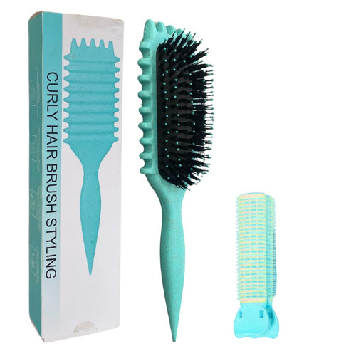 Curl Defining Brush with Hair Clip Curly Hair Brush for All Types Curl Brush for Vented Hair Brush for Curly hair Ultimate Curl Brush for Curly Hair wet Defining Brush for Curly Hair (Green)